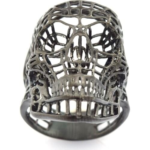 Fanssteel Stainless steel jewelry hollow net grid willy G skull biker ring FSR11W05G