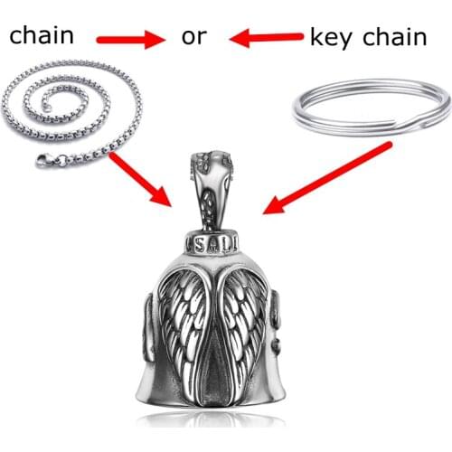 Vintage Motorcycle Jewelry Punk Angel Wing USA Metal Bell Pendant Necklace Mens Rock Party Biker Jewelry