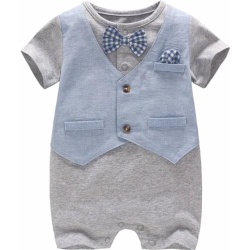 Vlinder Baby clothes Baby Boy Jumpsuit Newborn Short Sleeve Bodysuit Summer Clothing Boy suit Bow Tie Cotton Snug Short Jumpsuit