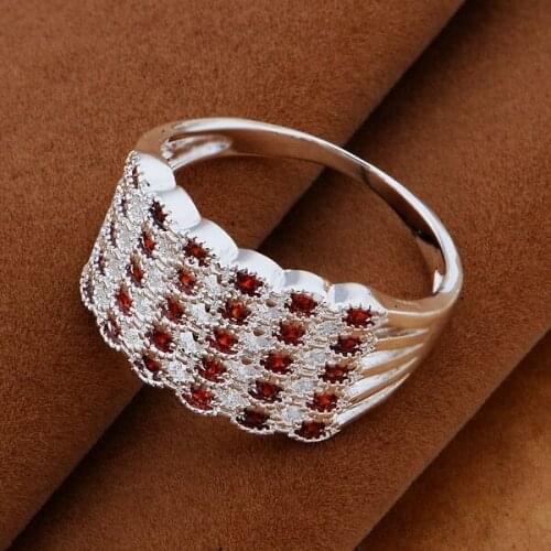 JZ-AR553 Hot Sale Free Shipping Silver Fine Jewelry,Wholesale 925-Sterling-Silver Charms Fashion Knit/red Stones Rings/bmhakdo