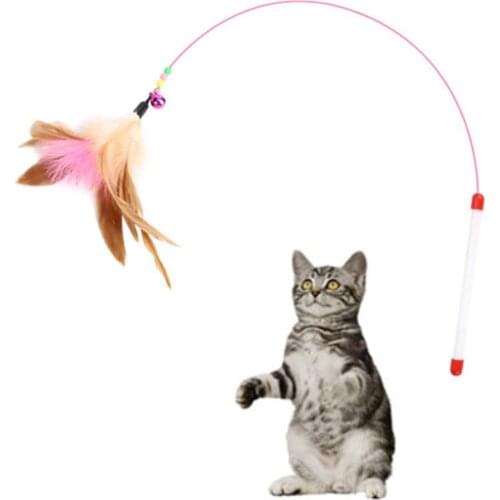 Funny Cat Toy Fishing Rod Kitten Cat Pet Toy Stick Teaser Rainbow Streamer Interactive Cat Play Wand With Feather Toys For Cats
