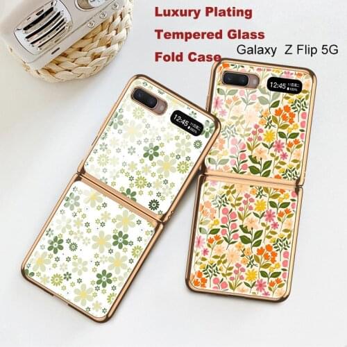 Tempered Glass Full Protection Folding Case For Samsung Galaxy Z Flip 5G F7000 Luxury Plating Retro Flower Ultra thin Back Shell