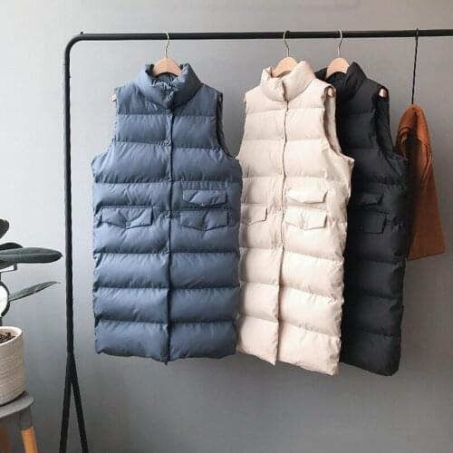 2020 Women Vest Coat Stand Collar Women Long Vest Warm Women Tops Vest Chaleco Mujer Gilet Casaco Feminino