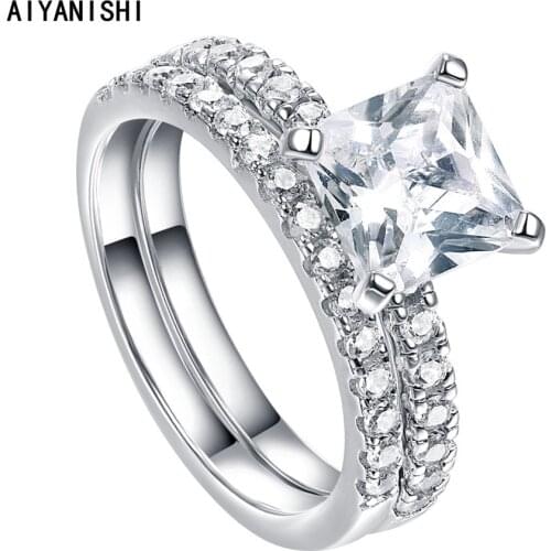 AIYANISHI S925 Rings For Women Princess Wedding Ring Sets Bridal Engagement Ring Set Jewelry Engagement Party Bijoux Femme Gift