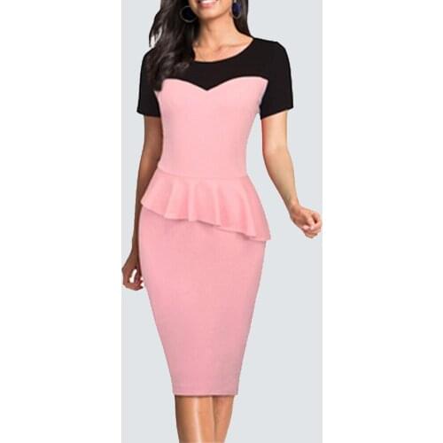 Women Elegant Ruffles Sheath Bodycon Summer Dress Business Patchwork Lady Brief Dress HB397
