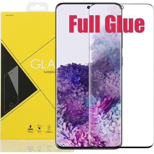 500pcs 3D Curved Full Glue Tempered Glass For Samsung Galaxy S21 Ultra S20 Plus S10 S9 Note 20 10 9 Screen Protector Yellow Box