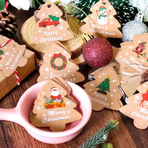 48sets Christmas Kraft Paper Tag Cute Santa Claus Snowman Cartoon Car Xmas Tree Shape Gift Tags Hang Tag Creative Bookmarks