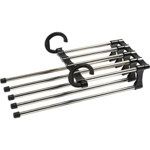 5 in 1 Magic Stretch Pants Rack Stainless Steel Multi-function Drying Coat Hanger Metal Multilayer Coat Rack