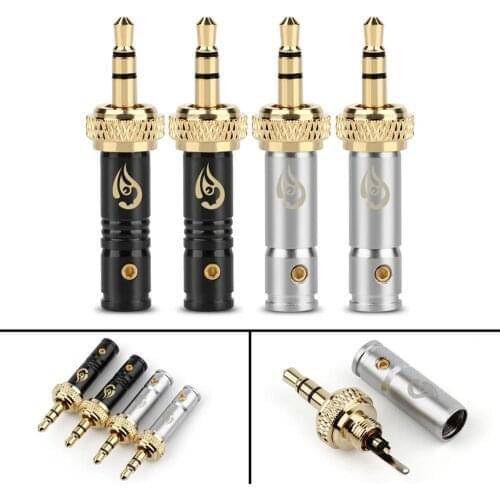 Artudatech 1PCS / 5PCS 3.5mm 3 Pole Stereo Balance Plug Lock Assembly Audio Connector Silver Black Jack Parts