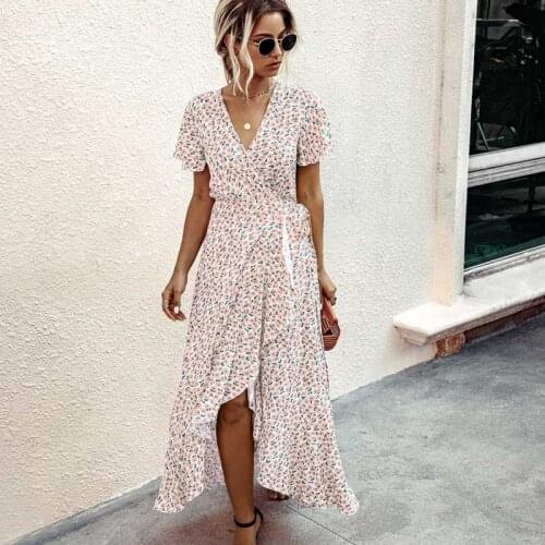 BOHO INSPIRED floral print Long Wrap boho Dress for Women Casual Rufffle summer dress sexy ladies Maxi Dress chic dress women
