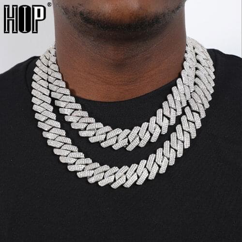 Hip Hop 19MM 3 Row Heavy Cuban Prong Chain Bling Iced Out Box Buckle Copper Setting AAA+ Cubic Zirconia Chain For Men Jewelry