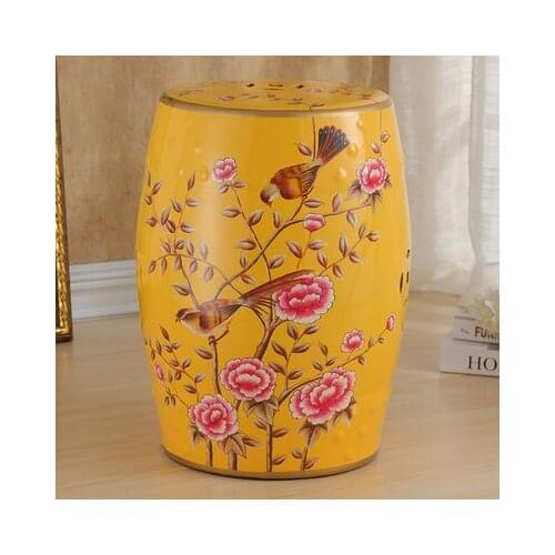 Chaffinch And Peony Antique Useful Decorative Ceramic Garden Stool