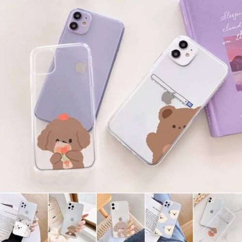 Cute cartoon bear dog Phone Case Transparent for iPhone 11 12 6 7 8 Pro X XS Max XR Plus Silicone Soft TPU Clear mobile bags