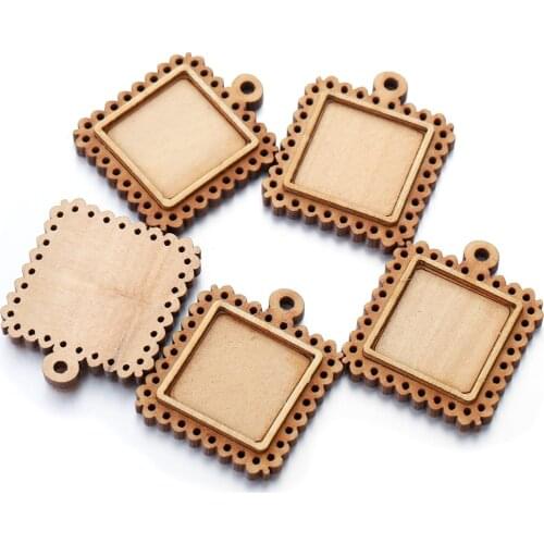 5pcs/lot Fit 20 30mm Wood Frame Cabochon Base Square Wooden Settings Diy Pendant Bezel Trays Crafts Jewelry Making Wholesale