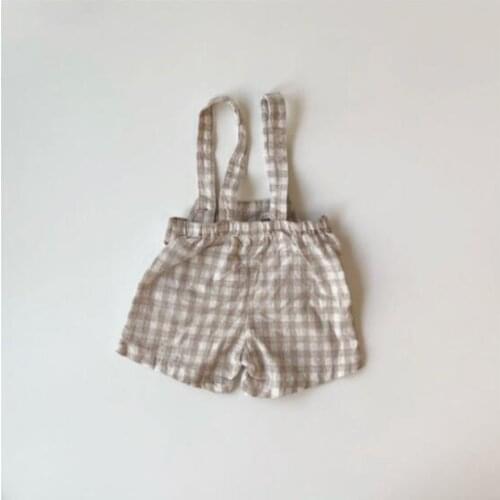2021 BEBES Cotton Linen Plaid Overalls Adjustable Korea Japan Baby Strap Shorts for Kids Boys Girls Retro Bib Pants Khaki Romper