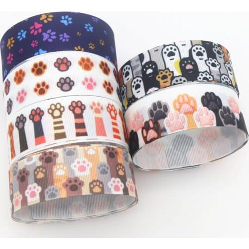 DHK 7/8''5yards Dog Cat Paw Printed Grosgrain Ribbon Accessory Hairbow Headwear Decoration DIY Wholesale OEM C1884
