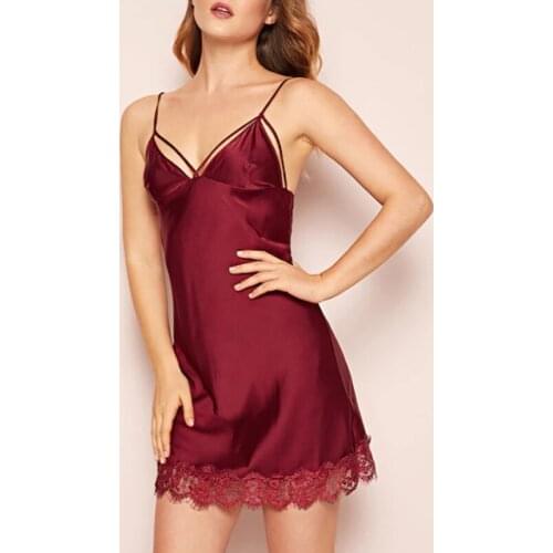 For Women Underwear Lingerie Sling V-Neck Sexy Nightdress Plus Size Women Lace Nightgowns Ladies Sleep Dress