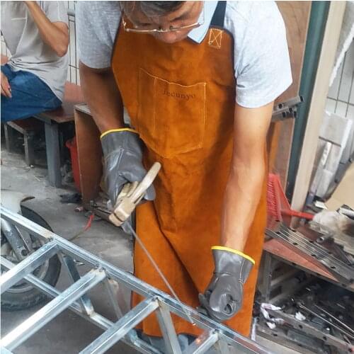 Cowhide Real Leather Work Shop Apron with Pockets Heat & Flame Resistant Durable Heavy Duty Welding Apron for Welder Men Women