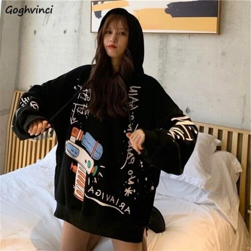 Hoodies Women Printed Thickening Autumn Winter Oversize Chic Womens Harajuku Hip-hop High Street Pullover Hoodie Kpop Sweatshirt