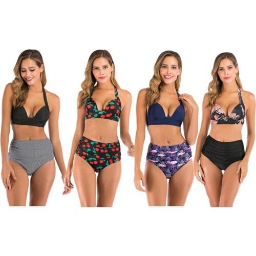 2021 Summer Bikini Women Swimsuit Sexy 5 Sizes High Waist Halter Swimwear With Chest Pads Dropship