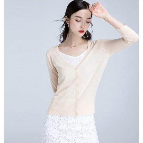Hot sale women summer Basic style comfortable Mercerized cotton blended Three quarter thin Multi color knit cardigan