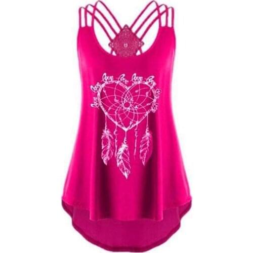 Plus size women Tank Tops Summer Sexy Women Printed Loose Plus Size Backless Strap Tank Top Vest