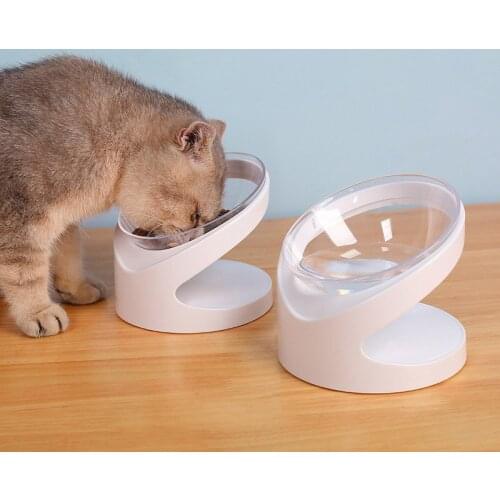 Cat Bowl Pet Feeder fot Dog Food Bowl Transparent Pet Feeding Water Dispenser 18 Degrees Tilted Neck Guard Cat Drinking Supplies