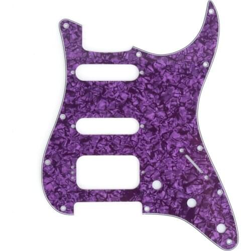 Musiclily Pro 11-Hole Round Corner HSS Guitar Strat Pickguard for USA/Mexican Strat 4-screw Humbucking Pickup, 4Ply Purple Pearl