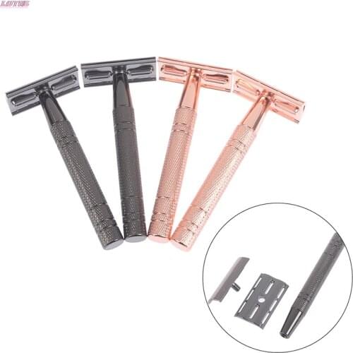 Mens Double Edge Safety Razor Classic Metal Manual Shaving Razor With 5 Blades Reusable&Zero Razor + Free Blades Vintage Shaver
