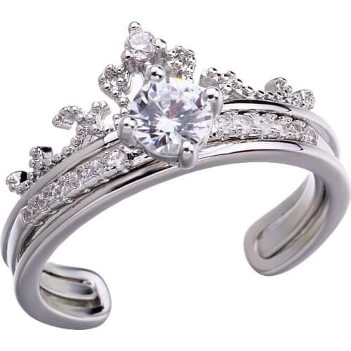 2-in-1 Detachable Rings Set Anillos Silver Color Princess Clear Crown Ring for Women Gift Gothic Lovely Jewelry Best Friend Gift