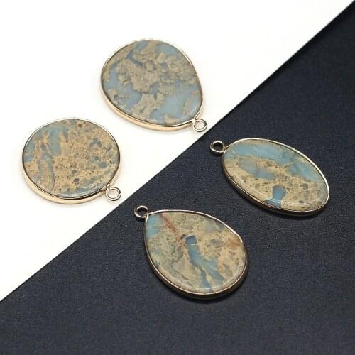 Natural Gems Oval Shape Ocean Jaspers Necklace Pendant Ocean Crystal for Jewelry Making DIY Earring Necklace Accessories