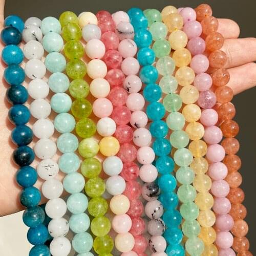 Natural Amazionite Peridot Quartz Round Stone Purple Angelite Loose Spacer Beads For Jewelry DIY Making Bracelet Accessories 15