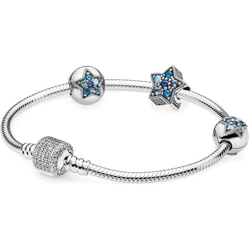 NEW Book Di 100% 925 Sterling Silver Bright Star Bracelet Set fit DIY Original charm Bracelets jewelry A set of prices