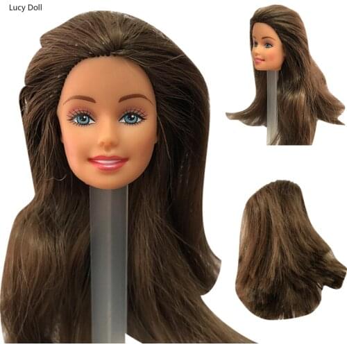 NK 1 Pcs New Doll Head Good Makeup Face With Dark Soft Hair Parts For 1/6 Doll Girl Dressing DIY Toy Kids Gift Play Toy 10X
