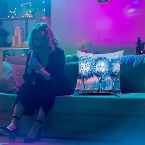 New Fashion 1pc Home Decoration Oil Painting Tree Series Printed Peach Skin Pillow Customized Living Room Sofa Pillow Case