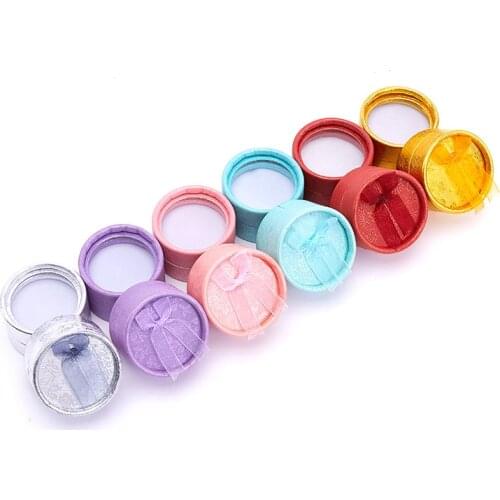 New Small Round Bowknot Ring Box Earring Necklace Display Case Wedding Engagment Gift Packaging Paper Jewelry Trinket Organizer