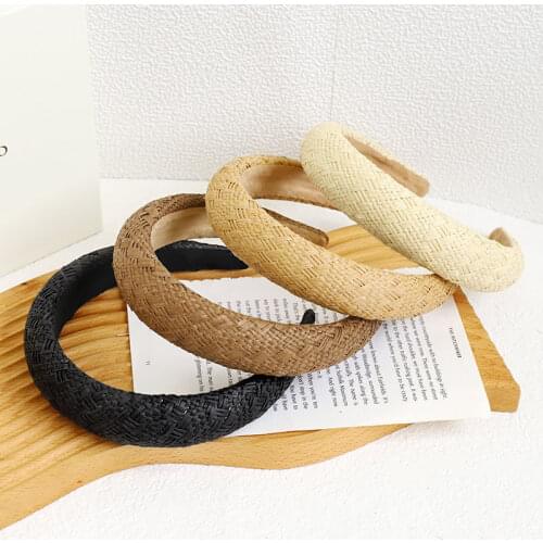 Bohemian Raffia Handmade Hairbands Straw Weave Headband For Women Girls Turban Hair Hoop Bezel Female Retro Hair Accessories
