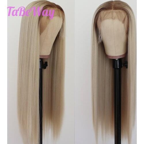 TaBeWay Long Straight Hair Platinum Blonde Color Lace Wigs Heat Resistant Fiber Hair Synthetic Lace Front Wigs for Fashion Women