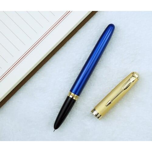 Blue Jinhao 85 Wood Fountain Pen Natural Wooden Ink Pen Vintage with Converter Extra Fine 0.38mm Writing Business Office Pen