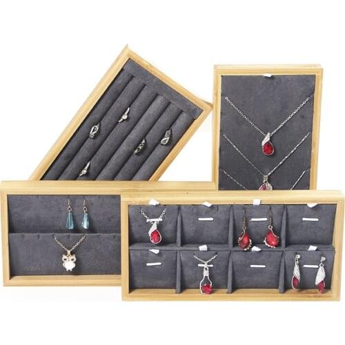 Bamboo Dark Gray Jewelry Display Tray Earrings necklace Ring Tray Holder Rack Display Stand Storager Tray 22*11cm