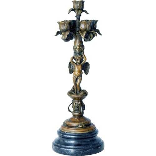 ATLIE Bronzes Bronze Candle Holders Statue 5 holes cherub figurine Candlestick Sculpture Birthday gifts Table Decoration