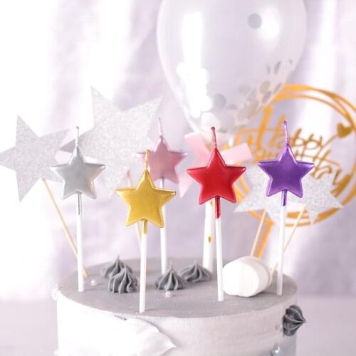 Party cake decoration multicolor five-pointed star candles party children atmosphere decoration birthday cake smokeless