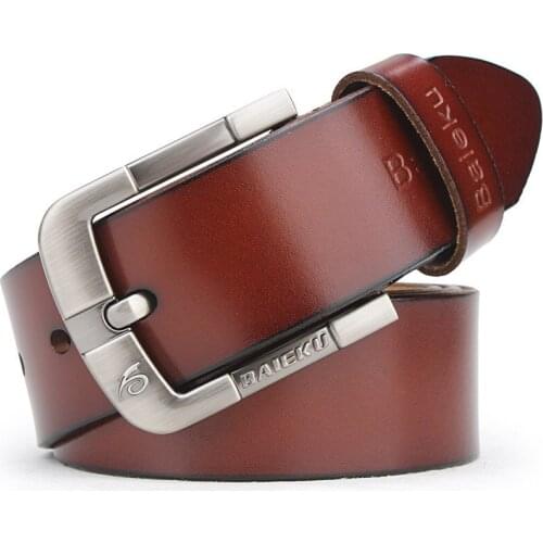 New Fashion Luxury Belts 100% Mens Real Genuine Cow Leather Waistband Pin Buckle Smooth Waist Belt Strap Girdle Casual Belt