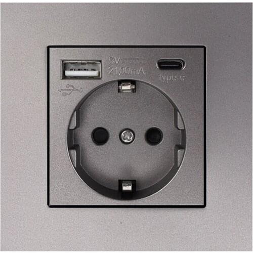 Power Outlets PC Panel With Usb Type-C Charging Port Germany Plug Socket Electrical Wall Charger Adapter 16A EU Standard