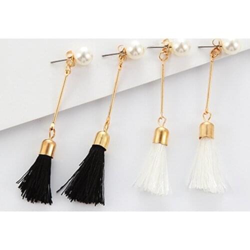 Hot Fashion Vintage Earrings For Women Long Tassel Earrings Bohemian Black And White Imitation Pearl Earrings Jewelry accessorie