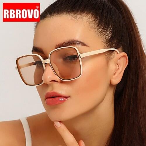 RBROVO 2021 Square Retro Sunglasses Women Oversized Sun Glasses Women/Men Luxury Vintage Eyeglasses Women Mirror Oculos De Sol