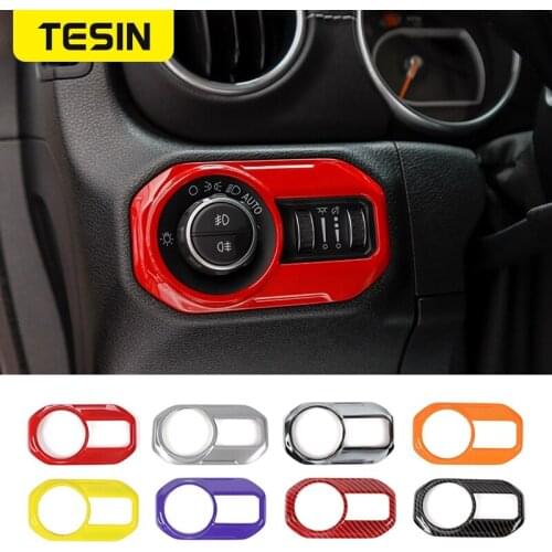 TESIN Car Headlight Lamp Switch Button Decor Cover Stickers Accessories for Jeep Wrangler JL 2018+ for Jeep Gladiator JT 2018