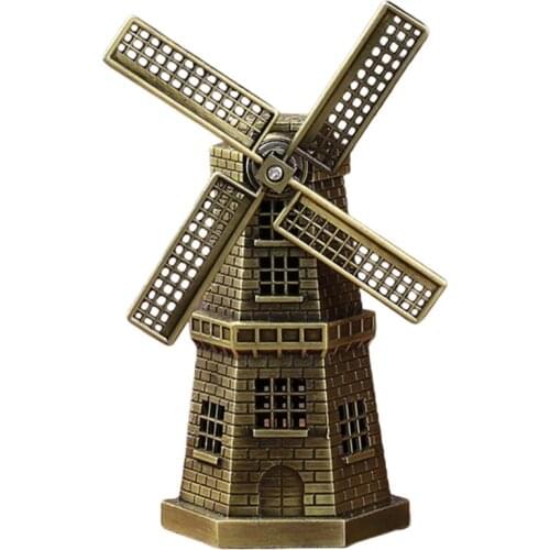 Vintage Antique Bronze Metal Dutch Holland Windmill Model Figurine Building Statue Desk Furnishings Home Art Table Decoration
