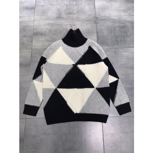 Ladies 2021 fashion new long sleeve sexy casual color contrast cashmere sweater 1014