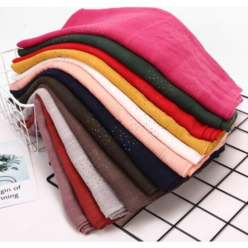 Womens plain diamond scarf solid color cotton scarves drilling plaid muffler headband wrap muslim scarves shawls 180*90cm